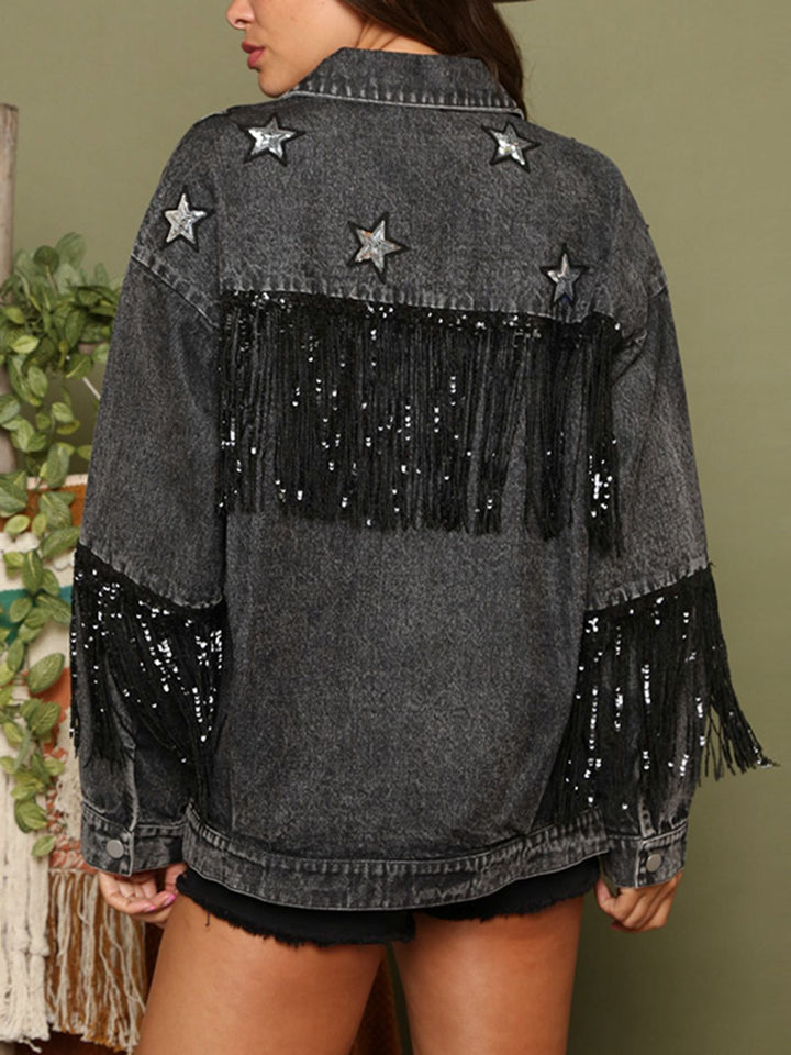 Drune | Fransen Details Lange Ärmel Denimjacke
