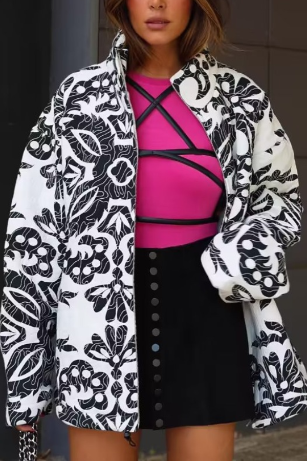 Drune | Stehkragen Bedruckte Casual Baumwolljacke