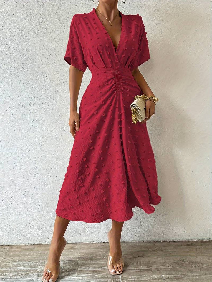 Drune | Swiss Dot Rüsch Midi Kleid