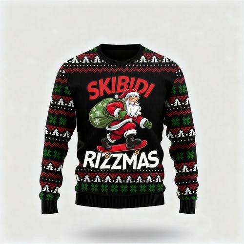Drune | Santa Claus Print - Klassisches Urlaubs-Motiv Hässlicher Pullover