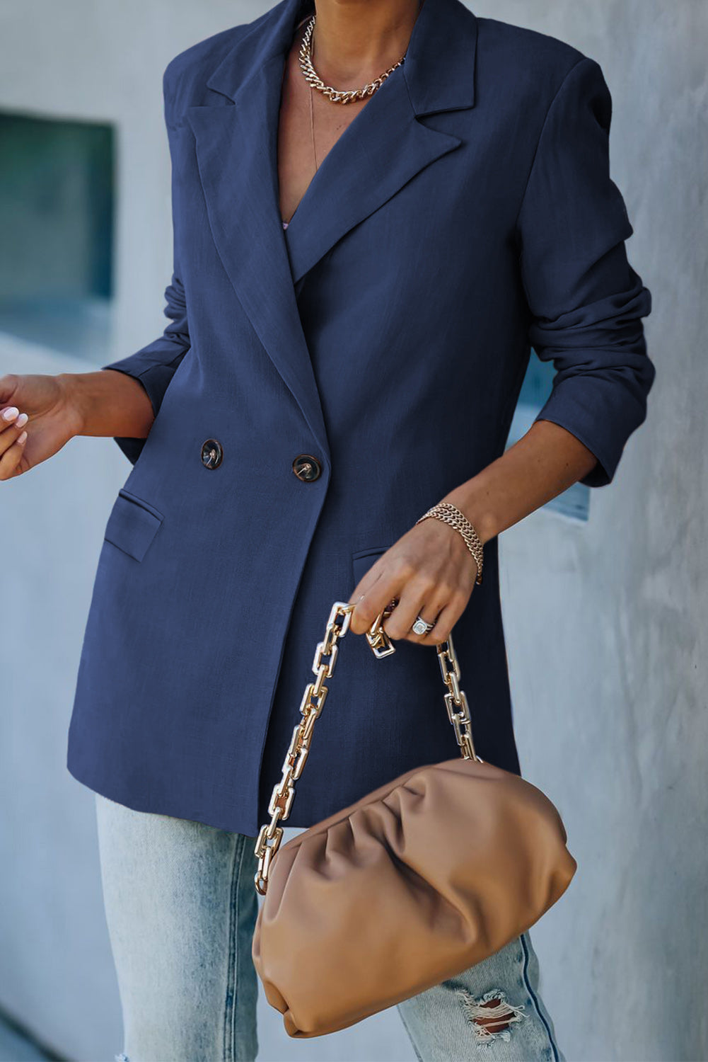 Drune | Doppelreihiger Blazer mit gepolsterten Schultern und Taschen