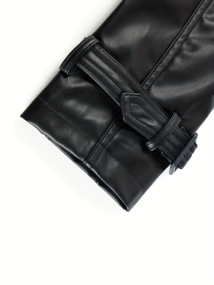 Drune | Trenchcoat aus Kunstleder mit Gürtel und Vintage-Ärmeldesign für Damen - Ideal für Alltagsmode