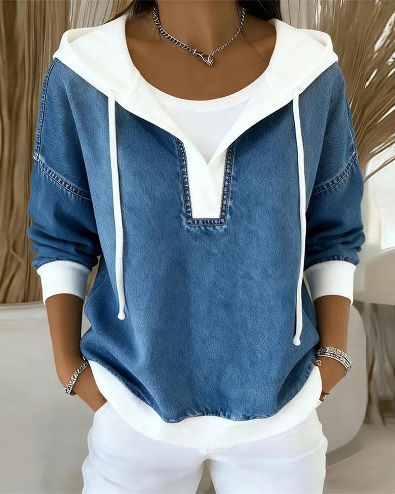 Drune | Sweatshirt mit Schnürung und Denim Einsätzen