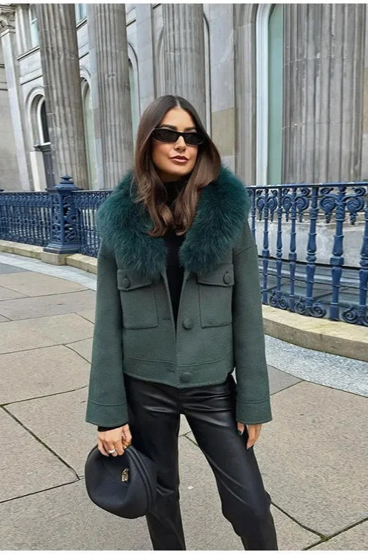 Drune | Abnehmbarer Pelzkragen Wolljacke