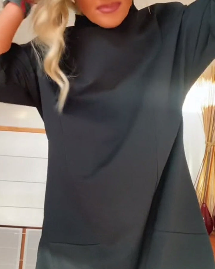 Drune | Einfarbiges Lockeres Freizeitkleid mit Hohem Kragen