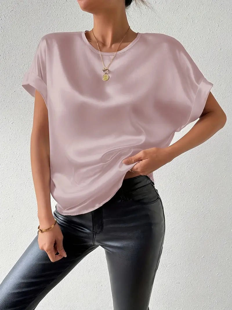 Drune | Satin T-Shirt Mit Umgeschlagenen Ärmeln Für Damen