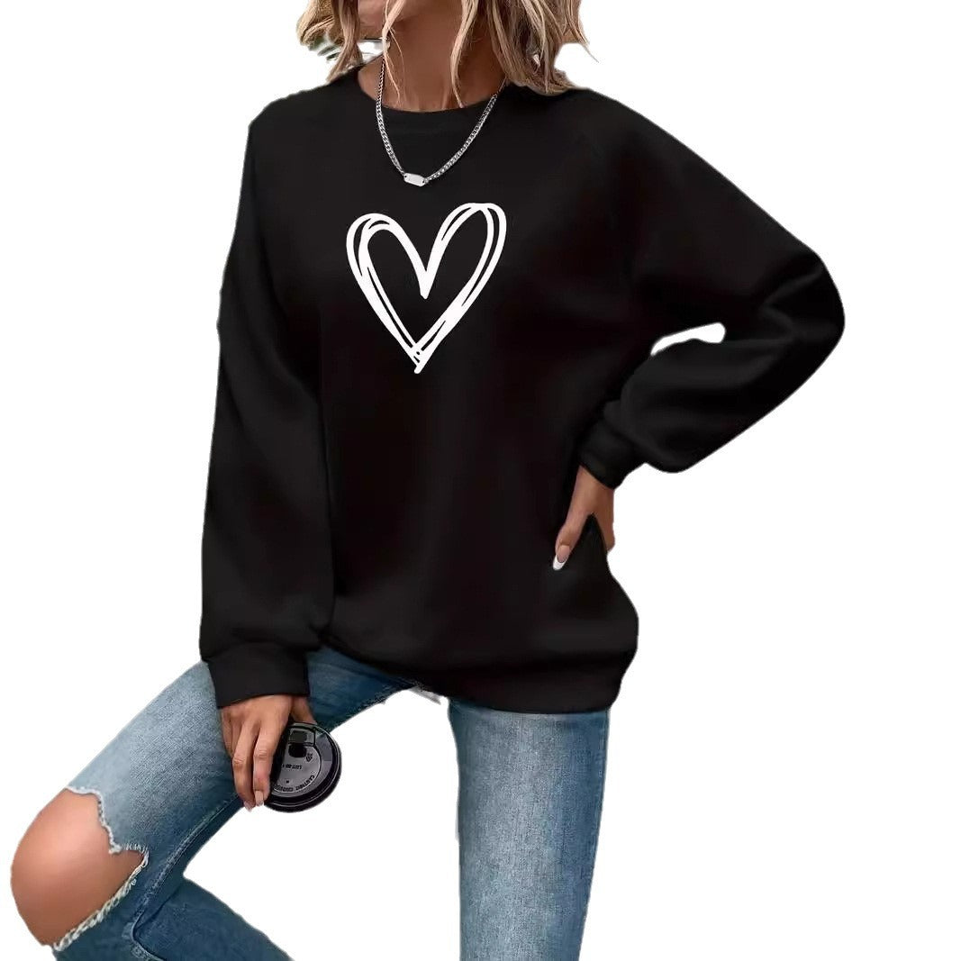 Drune | Herz-Print Rundhals-Langarm sweatshirt