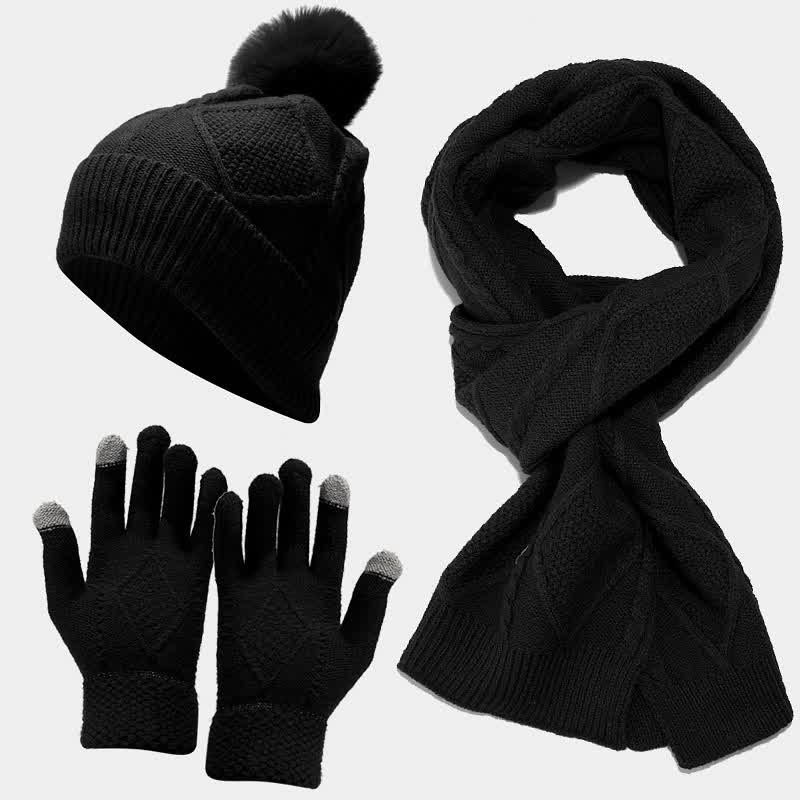 Drune | 3-teiliges gestricktes Accessoire-Set - stylische Damenmütze, Schal und Handschuhe