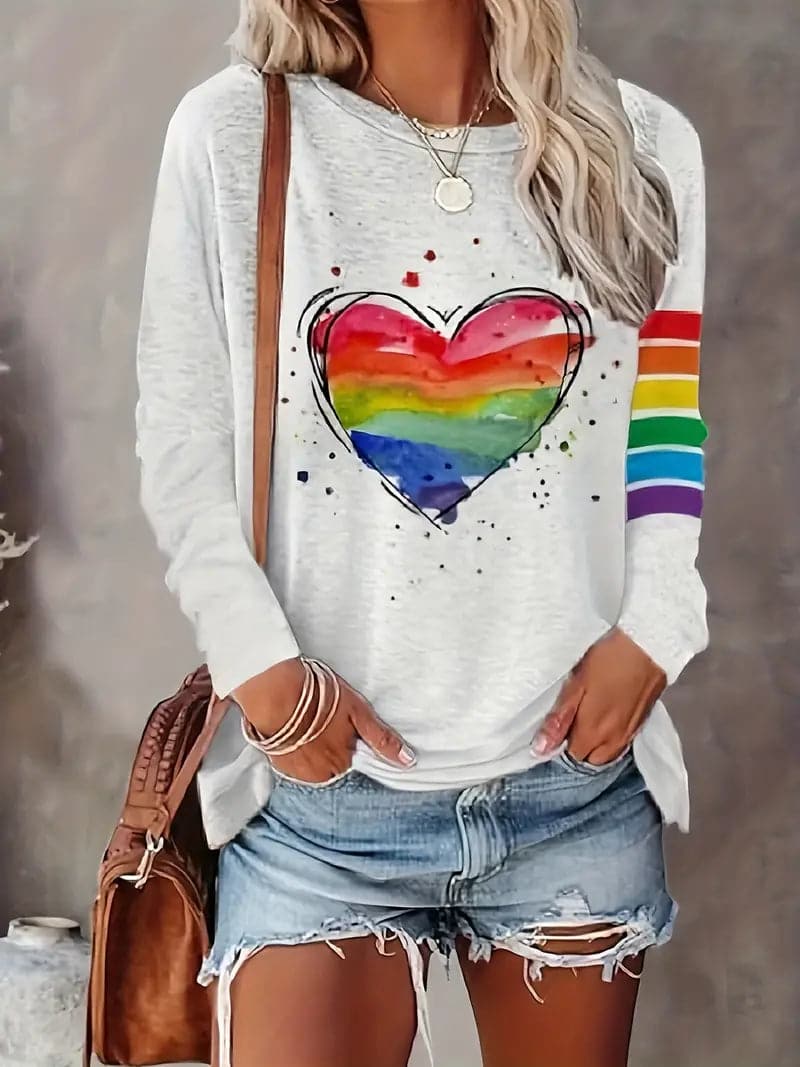 Drune | Damen Regenbogen Herz Grafik Sweatshirt
