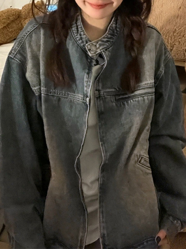Drune | Blaue abgenutzte Zip-Jacke