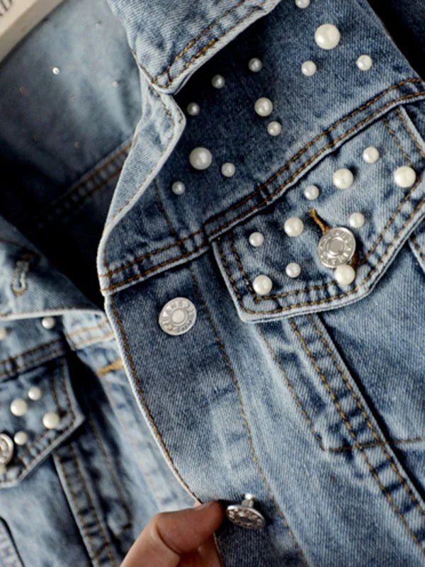 Drune | Casual Jeansjacke mit Perlen für Damen