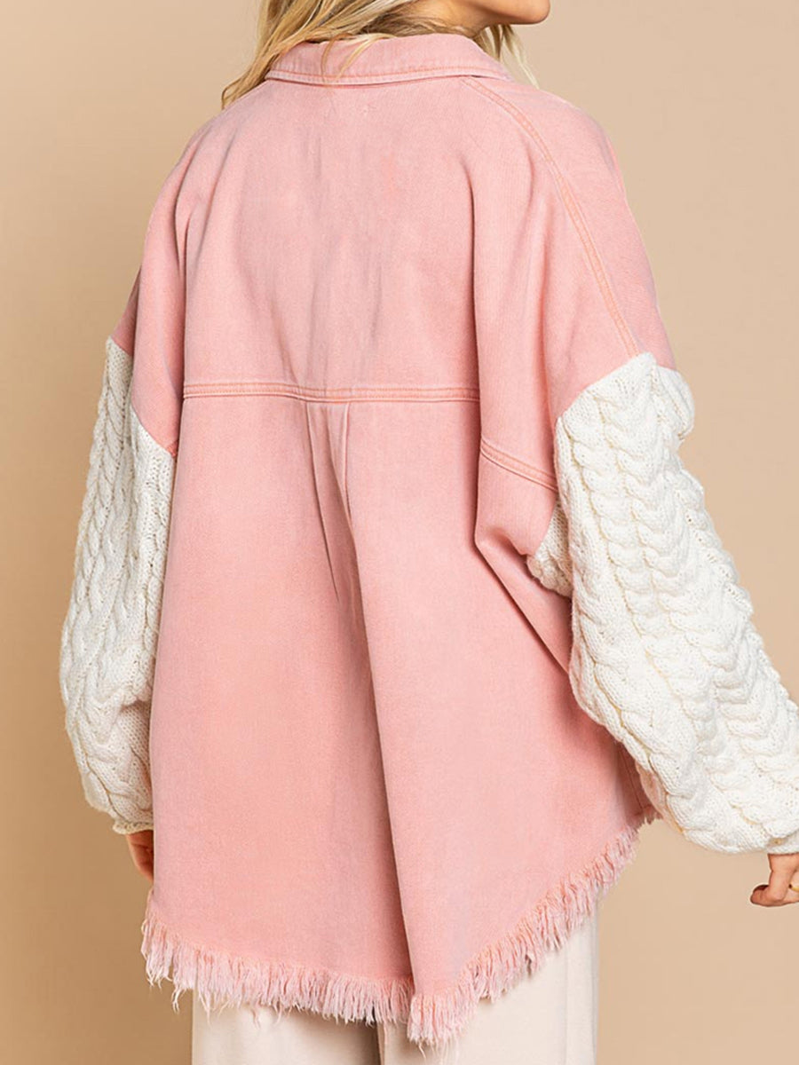 Drune | Kabelstrick Raw Hem Denim Jacke