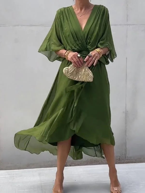 Drune | stilvolles und elegantes Chiffonkleid mit V-Ausschnitt