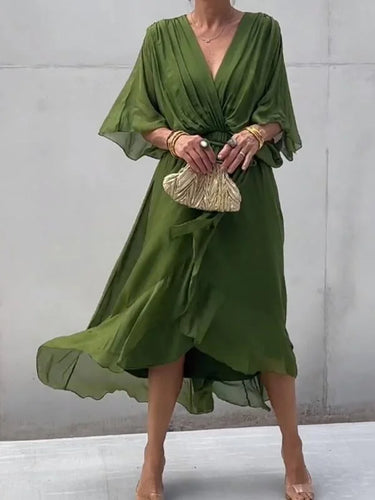 Drune | stilvolles und elegantes Chiffonkleid mit V-Ausschnitt