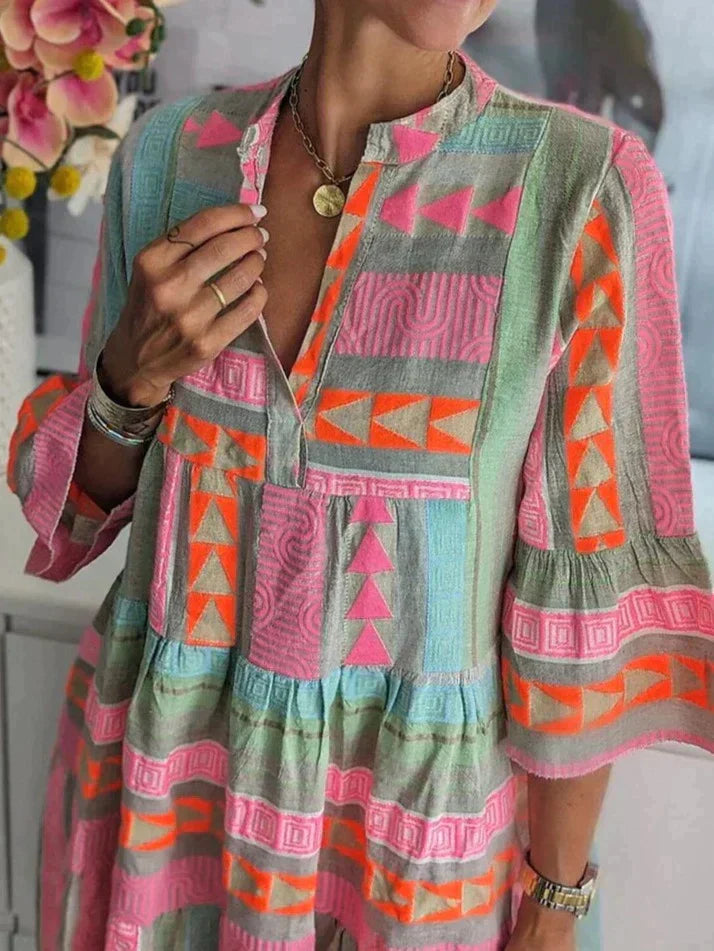 Drune | Boho Chic Bedrucktes Midi Kleid Für Damen