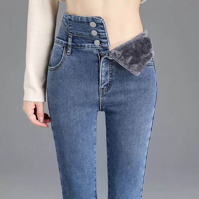 Drune | Stylische High-Waist-Jeans mit Fleecefutter