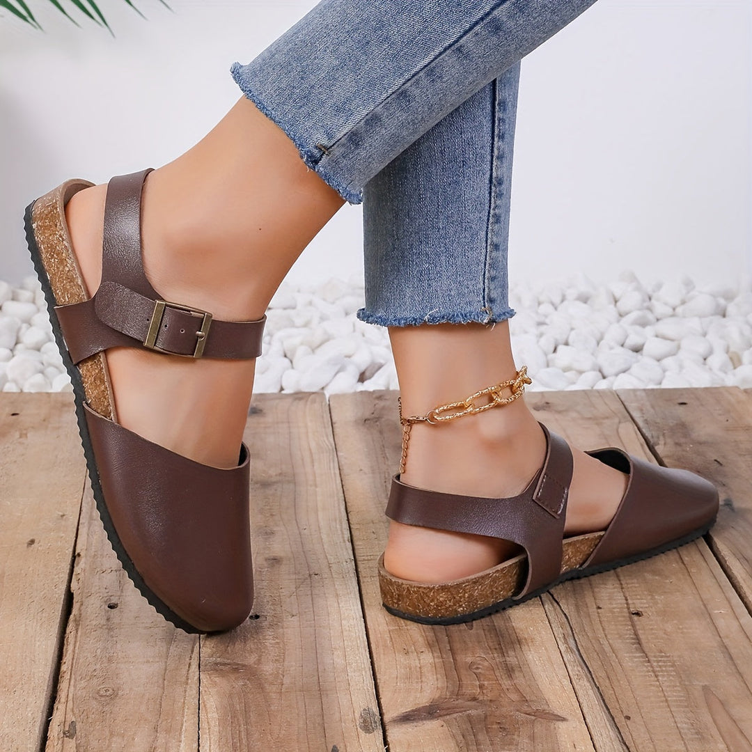 Drune | Retro Damen Slingback Sandalen mit Kork und Geschlossener Spitze