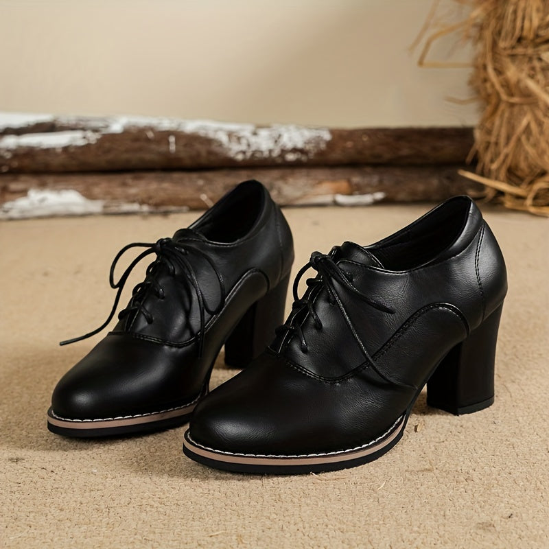 Drune | Elegante Damenschuhe Mit Dicken Absätzen Und Schnürsenkeln
