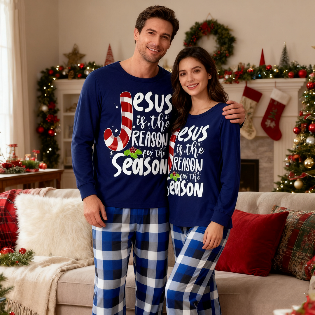 Drune | Paar Weihnachts Matching Pyjamas Mit Jesus Textdruck