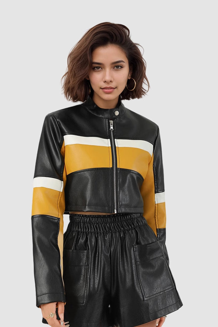 Drune | Block PU Leder Bikerjacke