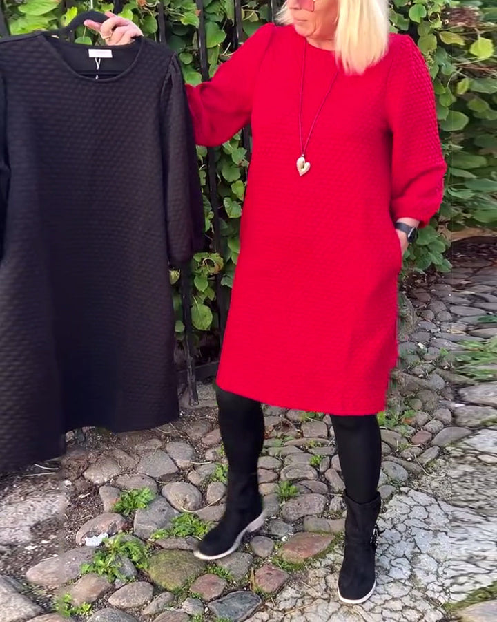 Drune | Kleid in Volltonfarbe mit Rundhalsausschnitt