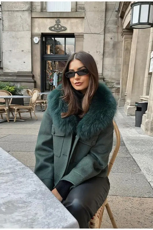 Drune | Abnehmbarer Pelzkragen Wolljacke