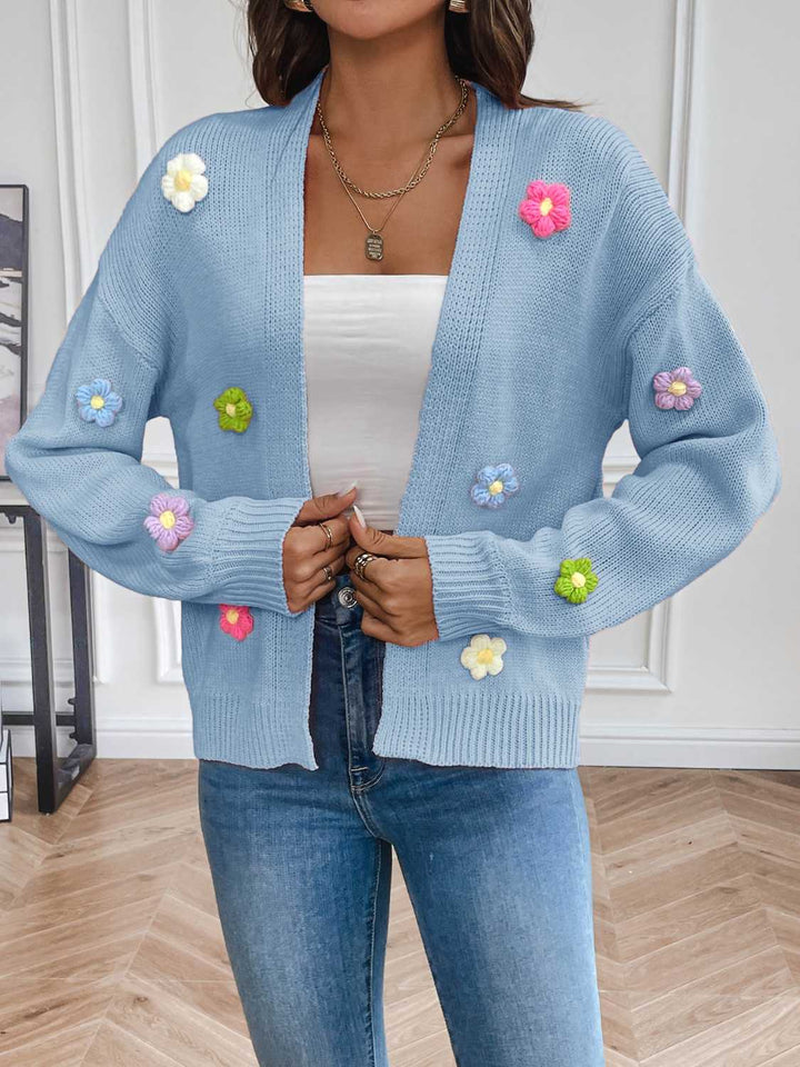 Drune | Strickcardigan mit Blütendetails Offene Vorderseite Feminin und Stylisch