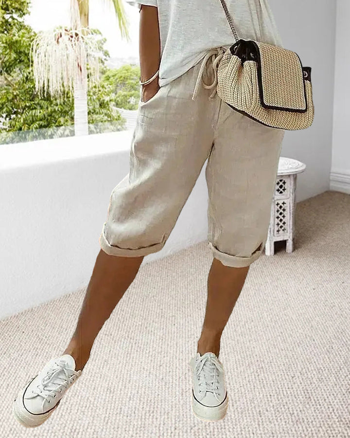Drune | Einfarbige Bequeme Bermudashorts mit Schnürung
