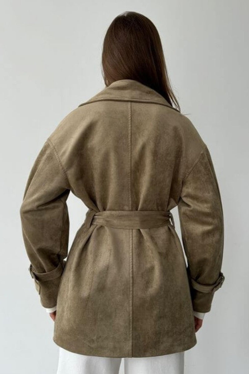 Drune | Wildleder Revers Taillenbund Jacke Mantel