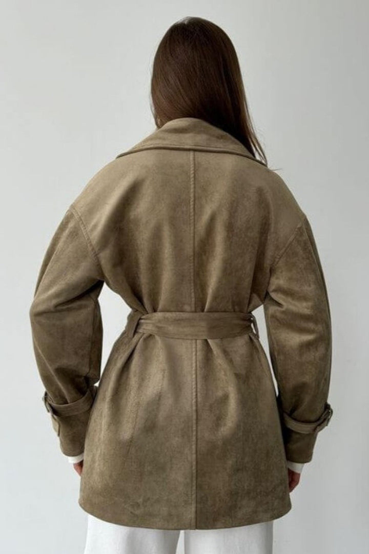 Drune | Wildleder Revers Taillenbund Jacke Mantel