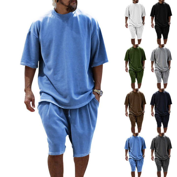 Drune | Lockeres T-Shirt Shorts einfarbiges Set