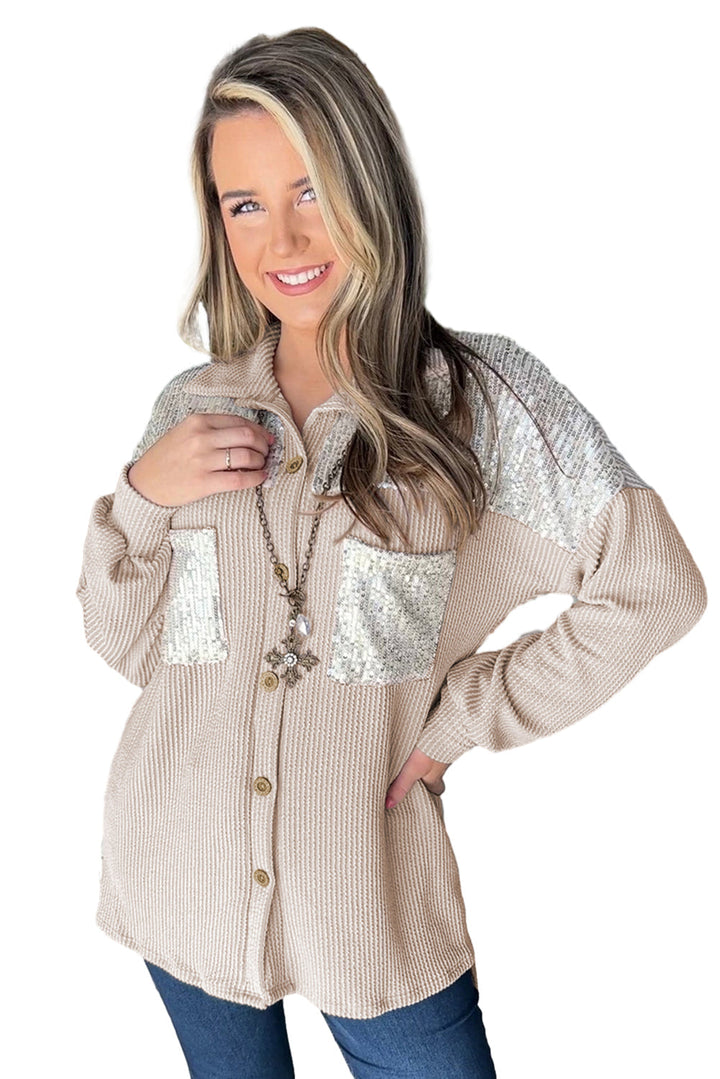 Drune | Rippierte Hemdbluse mit Silber Pailletten Polyester-mischung Elegant und Festlich