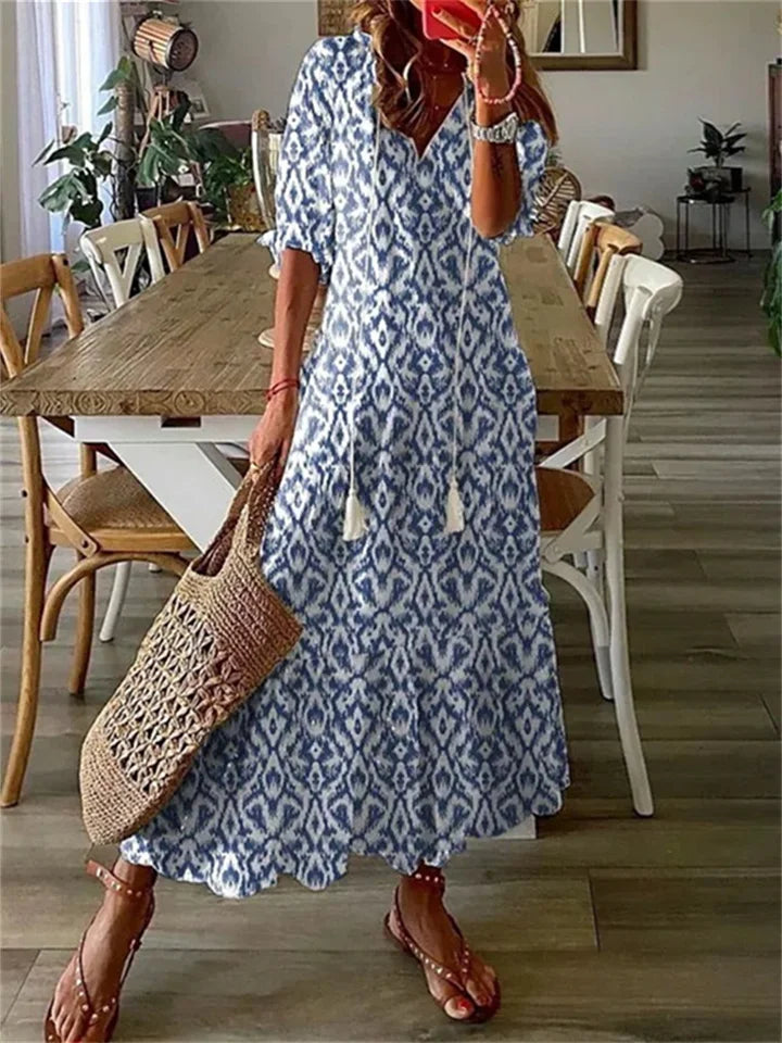 Elegante Maxikleid mit V-Ausschnitt und Blumenmuster