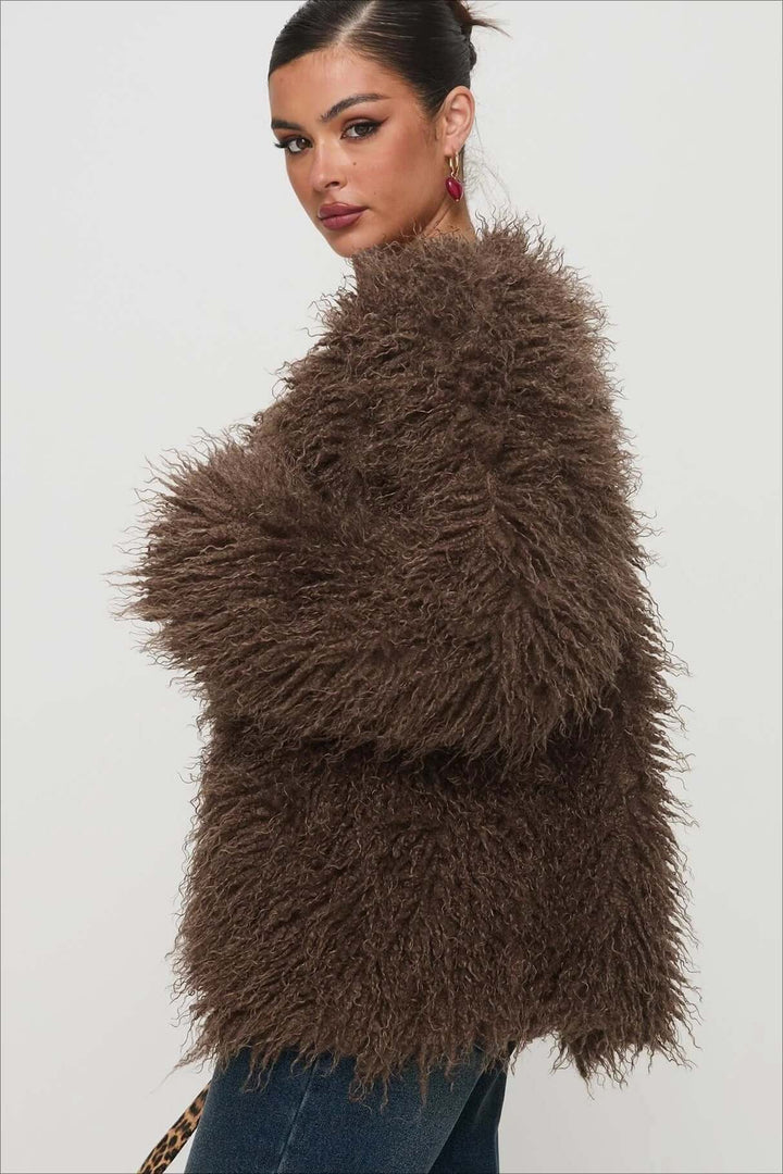 Drune | Fluffy Brown Faux Fur Übergroße Jacke