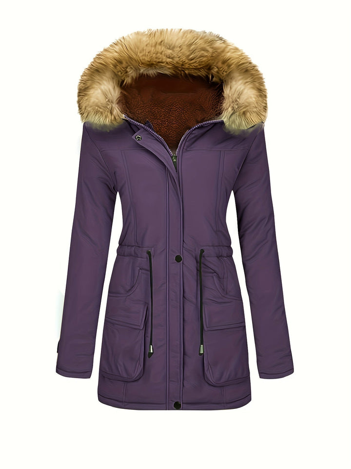 Drune | Fleece-Parka-Winterjacke mit veganer Fell-Kapuze für Damen - Perfekt für Outdoor-Aktivitäten