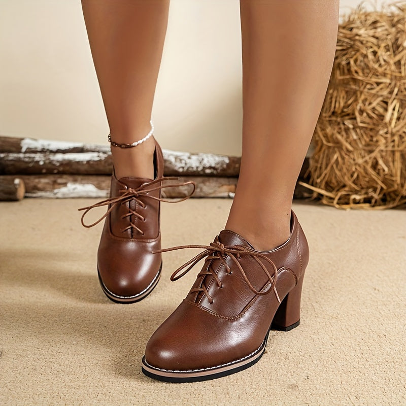 Drune | Elegante Damenschuhe Mit Dicken Absätzen Und Schnürsenkeln