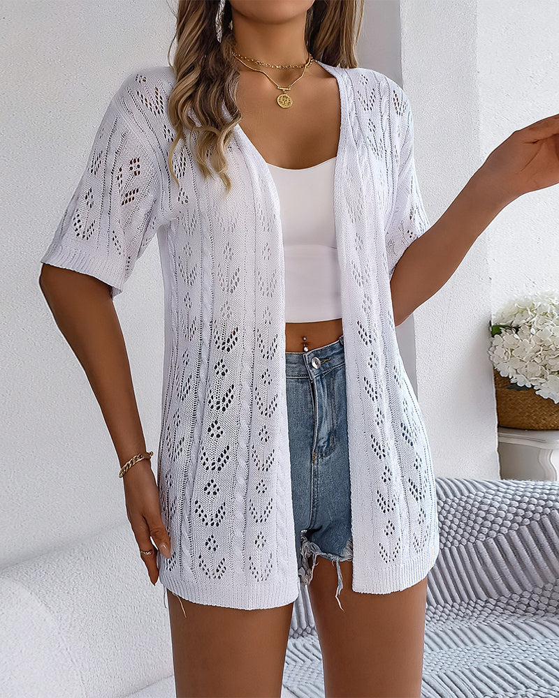 Drune | Kurzärmlige elegante weiße Spitzenstrickjacke