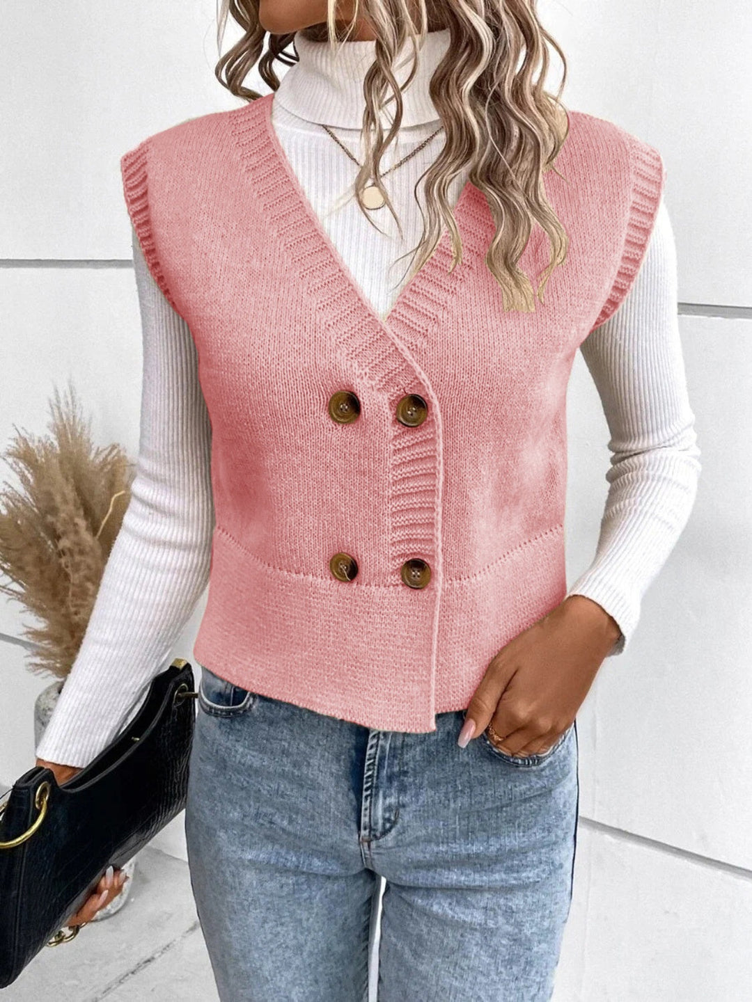 Drune | Stilvolle Herbst Klassische Knopfverschluss V-Hals Pullover Weste Für Frauen