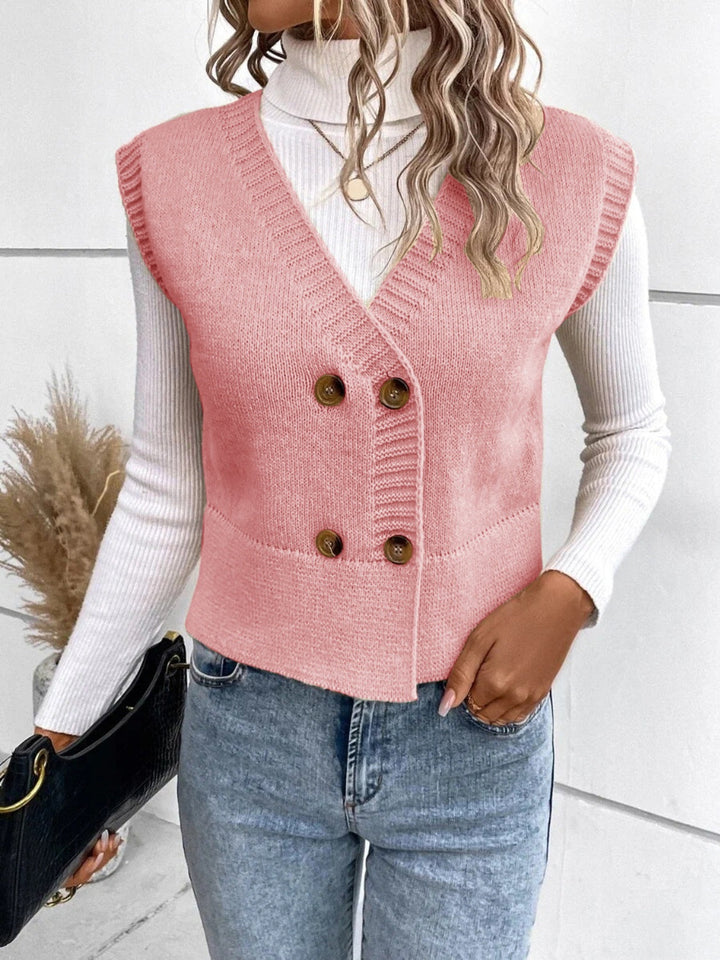 Drune | Stilvolle Herbst Klassische Knopfverschluss V-Hals Pullover Weste Für Frauen