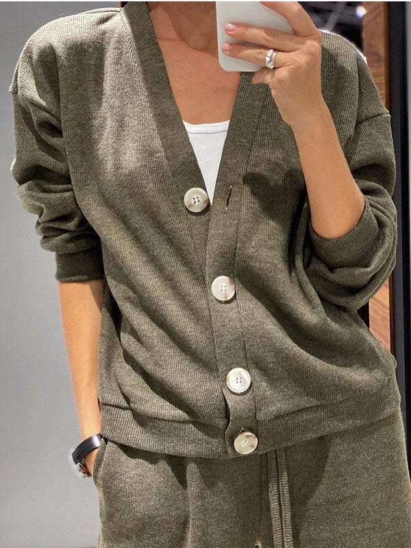 Drune | lässiges V-Ausschnitt Pullover- und Hose-Set