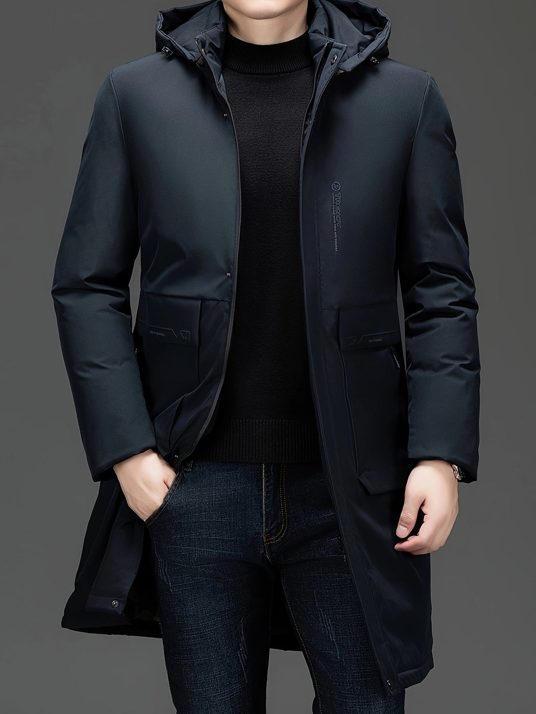 Drune | Lange Winterjacke mit Kapuze Polyester Warm und Windabweisend