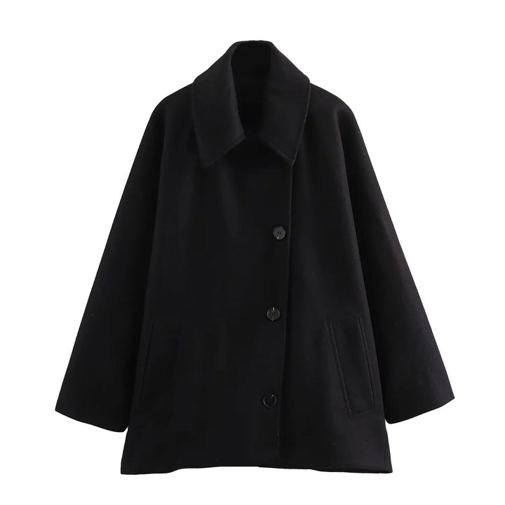 Drune - Trendy Kurzer Mantel Mit Polokragen Und Kapuzenärmeln Aus Gemischtem Stoff