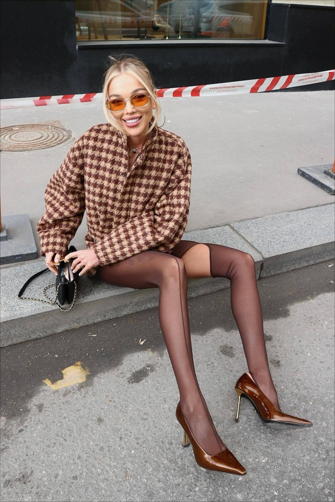Drune | Hahnentritt Reißverschlussjacke und Shorts Zweiteiliges Set