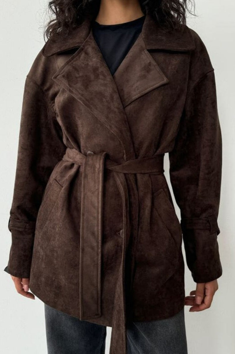 Drune | Wildleder Revers Taillenbund Jacke Mantel
