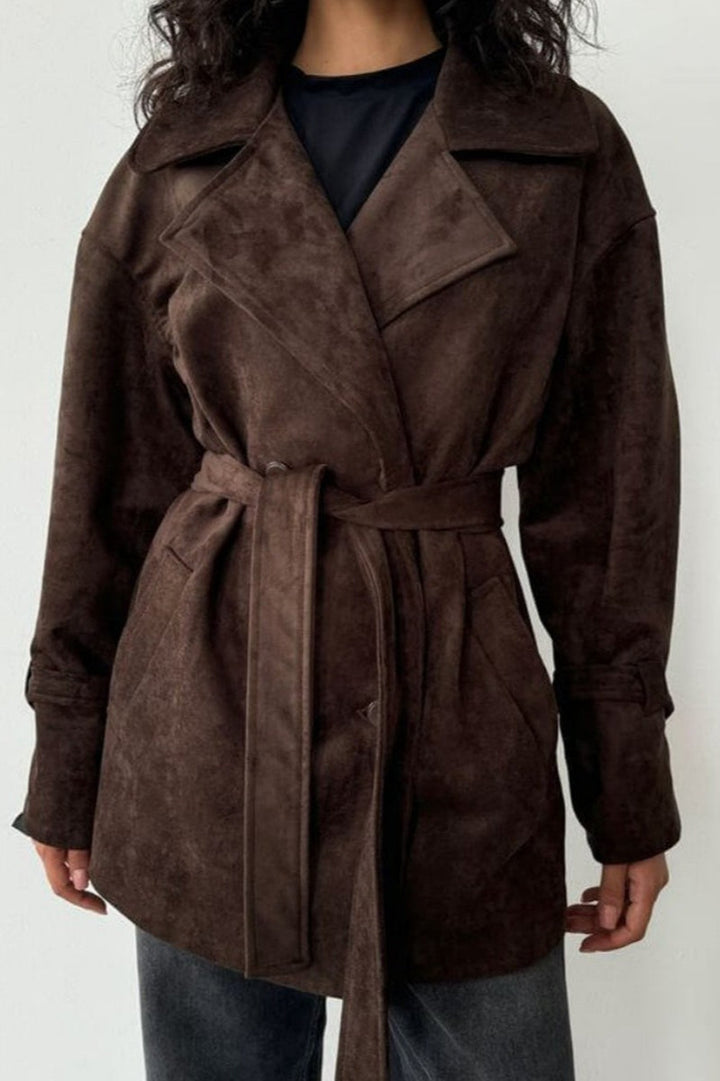 Drune | Wildleder Revers Taillenbund Jacke Mantel
