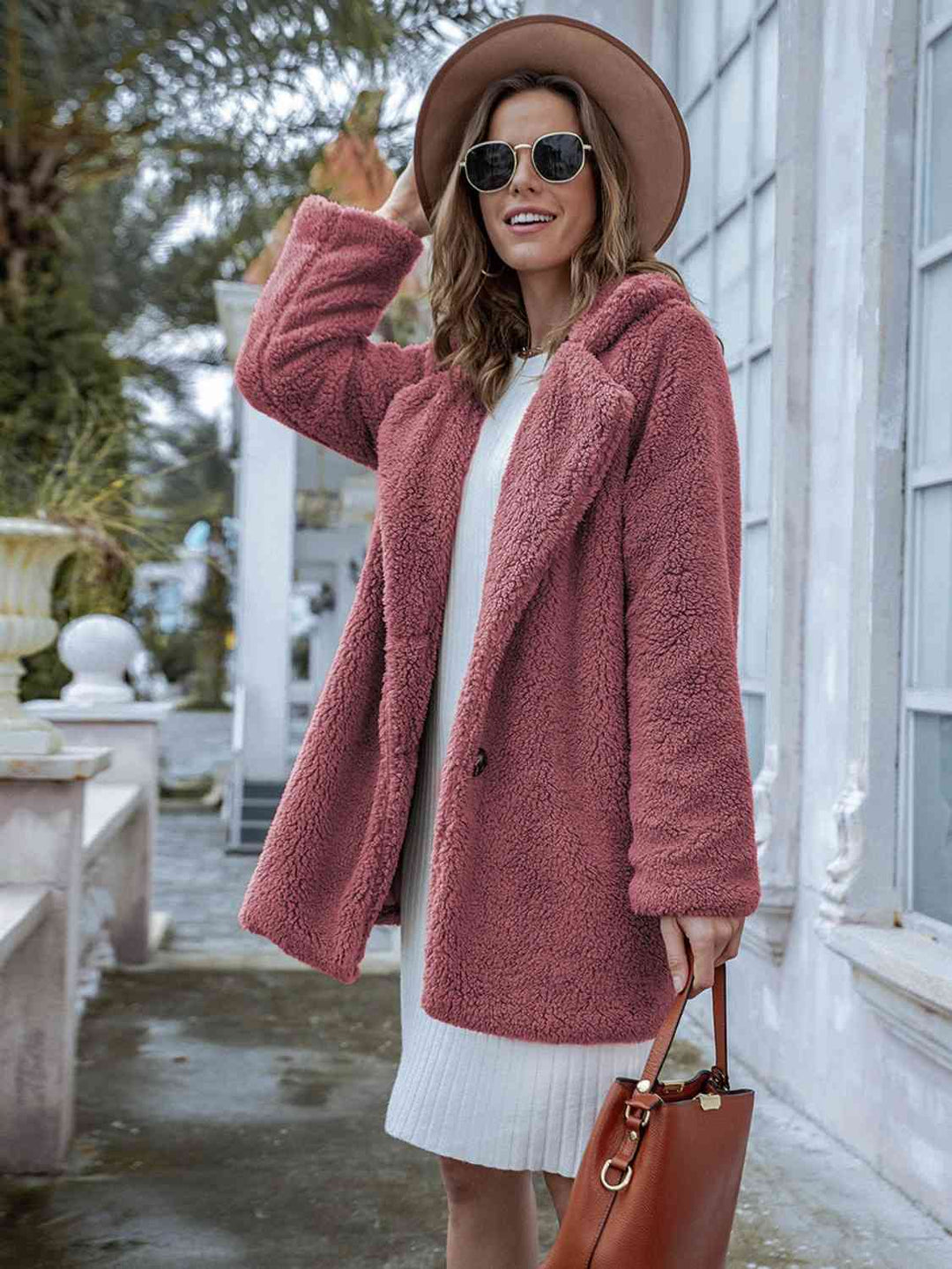 Drune | Langarm Teddy Mantel mit Taschen