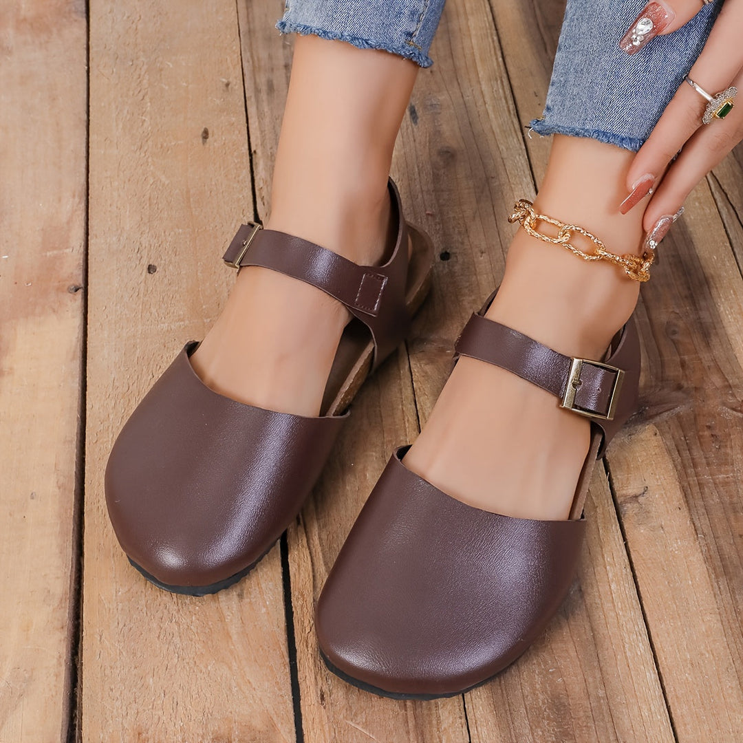 Drune | Retro Damen Slingback Sandalen mit Kork und Geschlossener Spitze
