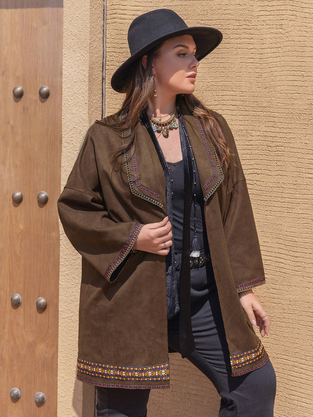 Drune | inspirierter Kimono-Jacke - Bestickter Saum - Leichtgewichtige Baumwollmischung - Lässiger schicker Layer
