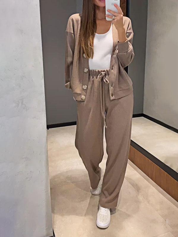 Drune | lässiges V-Ausschnitt Pullover- und Hose-Set