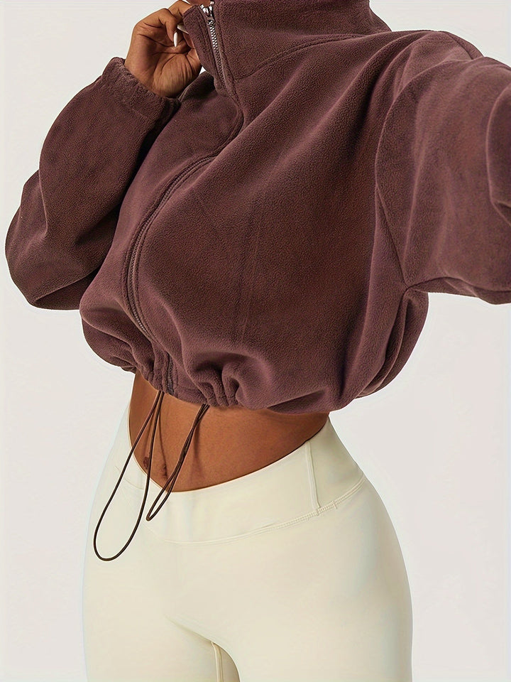 Drune | Kurze Jacke aus khakifarbenem Fleece für einen lässigen Look
